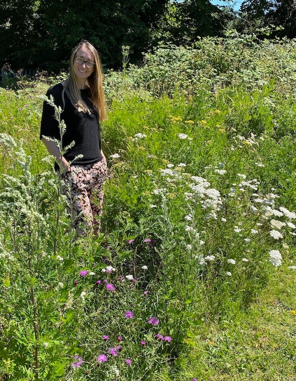 Julia Tedd in wildflower meadow